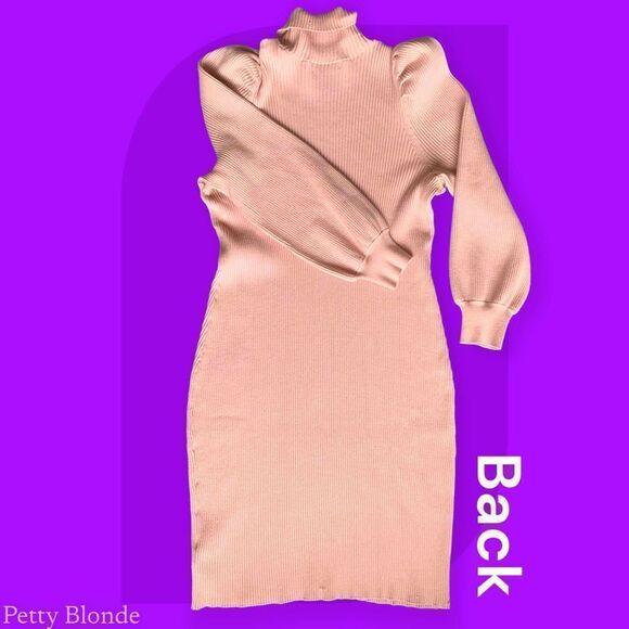 Puff Sleeve Ribbed Sweater Dress Womens Size 2X Pink Knit Long Sleeve JustFab - Picture 11 of 14